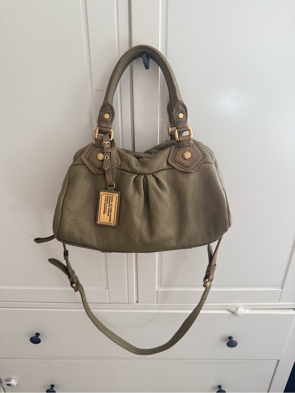 Marc Jacobs Olive Green Pebbled Leather Shoulder Bag with Gold Hardware
